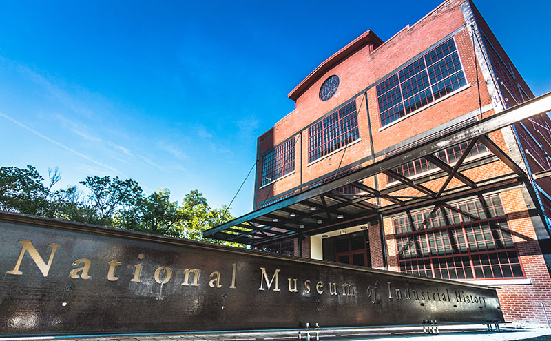 Signage and entrance to the National Museum of Industrial History in Bethlehem, Pennsylvania